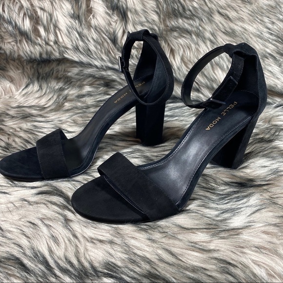 suede Black Block Peep Toe Heels Platforms - Picture 9 of 13